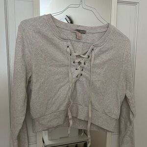 Forever 21 Cropped Lace Up Top Long Sleeves